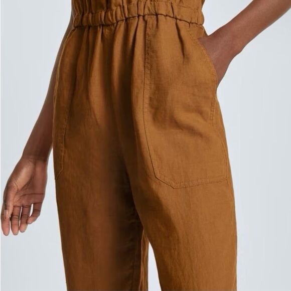 Everlane The Linen Shoestring Jumpsuit in Tawny Brown Size Medium - Picture 3 of 9